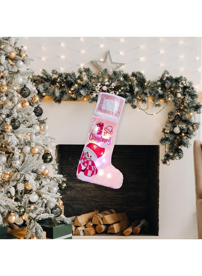 Shinymoon Baby's First Christmas Stocking and Hat Set with LED Lights 2024 Baby Christmas Stockings with Picture Frame Santa Hats Xmas Supplies(Pink,Classic) - Image 5
