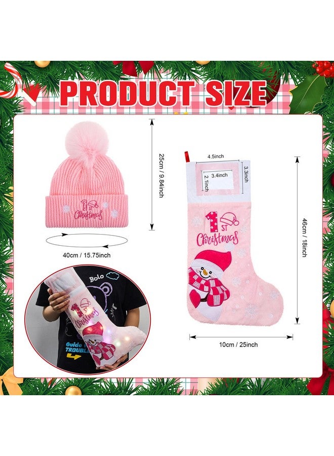 Shinymoon Baby's First Christmas Stocking and Hat Set with LED Lights 2024 Baby Christmas Stockings with Picture Frame Santa Hats Xmas Supplies(Pink,Classic) - Image 2