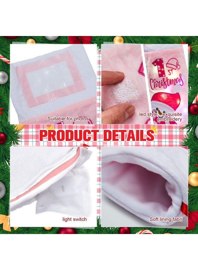 Shinymoon Baby's First Christmas Stocking and Hat Set with LED Lights 2024 Baby Christmas Stockings with Picture Frame Santa Hats Xmas Supplies(Pink,Classic) - Image 3