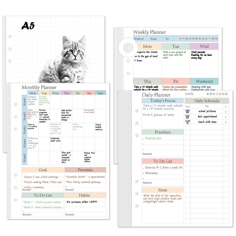 OKWUYiK ADHD Planner Refill Pages for A5 Binders Planner Inserts Daily Weekly Monthly 120 Sheets/240 pages for 6 Ring Binder Undated Planners Refills Colorful To Do List Refill Paper 120 GSM Thick Loose Leaf Paper for 3 Months Neurodivergent Journal Productivity Adults 5.8" x 8.3" - Image 1