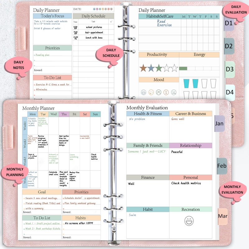 OKWUYiK ADHD Planner Refill Pages for A5 Binders Planner Inserts Daily Weekly Monthly 120 Sheets/240 pages for 6 Ring Binder Undated Planners Refills Colorful To Do List Refill Paper 120 GSM Thick Loose Leaf Paper for 3 Months Neurodivergent Journal Productivity Adults 5.8" x 8.3" - Image 5