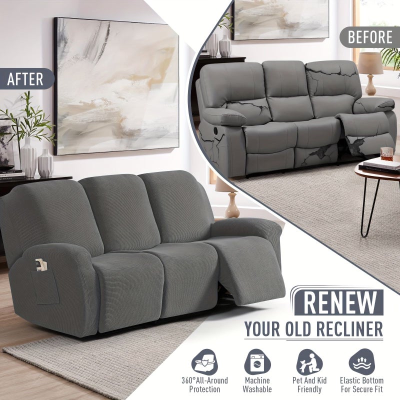 1 2 3 Seater Corn Plush Stretch Full Wrap Recliner Sofa Cover Set 14 Royal Blue Single Seat With Center Console Cup Holder Sofa Protector - Image 2