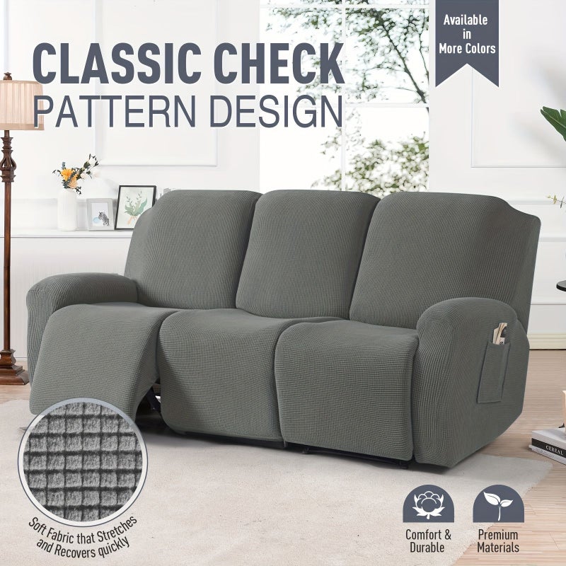 1 2 3 Seater Corn Plush Stretch Full Wrap Recliner Sofa Cover Set 14 Royal Blue Single Seat With Center Console Cup Holder Sofa Protector - Image 4