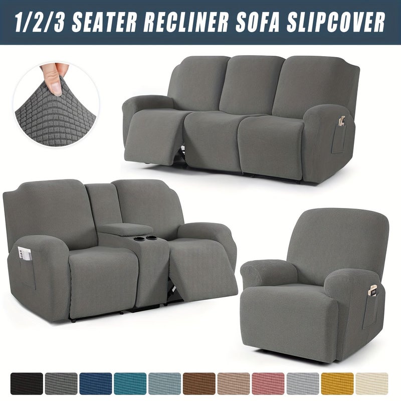1 2 3 Seater Corn Plush Stretch Full Wrap Recliner Sofa Cover Set 14 Royal Blue Single Seat With Center Console Cup Holder Sofa Protector - Image 1