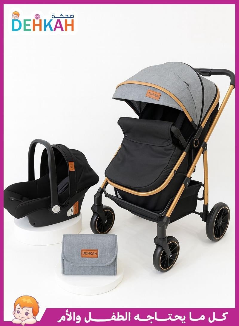 ضحكة  طقم السفر 4-في-1 من DEHKAH – عربة، سرير هزاز، مقعد سيارة وشنطة أنيقة للأم - Image 1