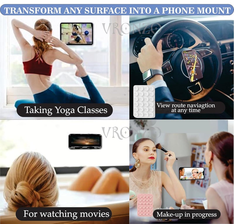 VRONZO Suction Phone Case Anti-Slip Silicone Back Cover, Multipurpose Hands-Free Sticky Pads for Phone Adhesive Mount for Selfies Videos Mirror (Pack of 1) (White) - Image 3