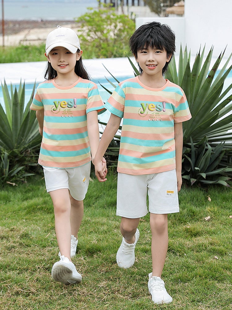 Internet Celebrity 2025 Family Summer Clothing Stripesd Short-Sleeved T-Shirt For A Family Of Three, Four And Five Pure Cotton Mother And Child Suit - Image 5