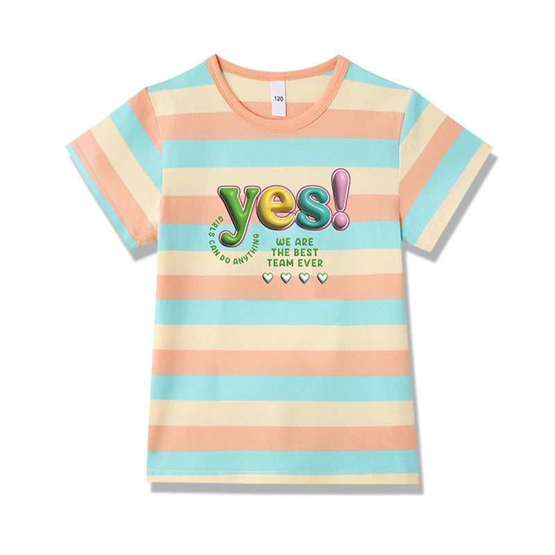 Internet Celebrity 2025 Family Summer Clothing Stripesd Short-Sleeved T-Shirt For A Family Of Three, Four And Five Pure Cotton Mother And Child Suit - Image 1
