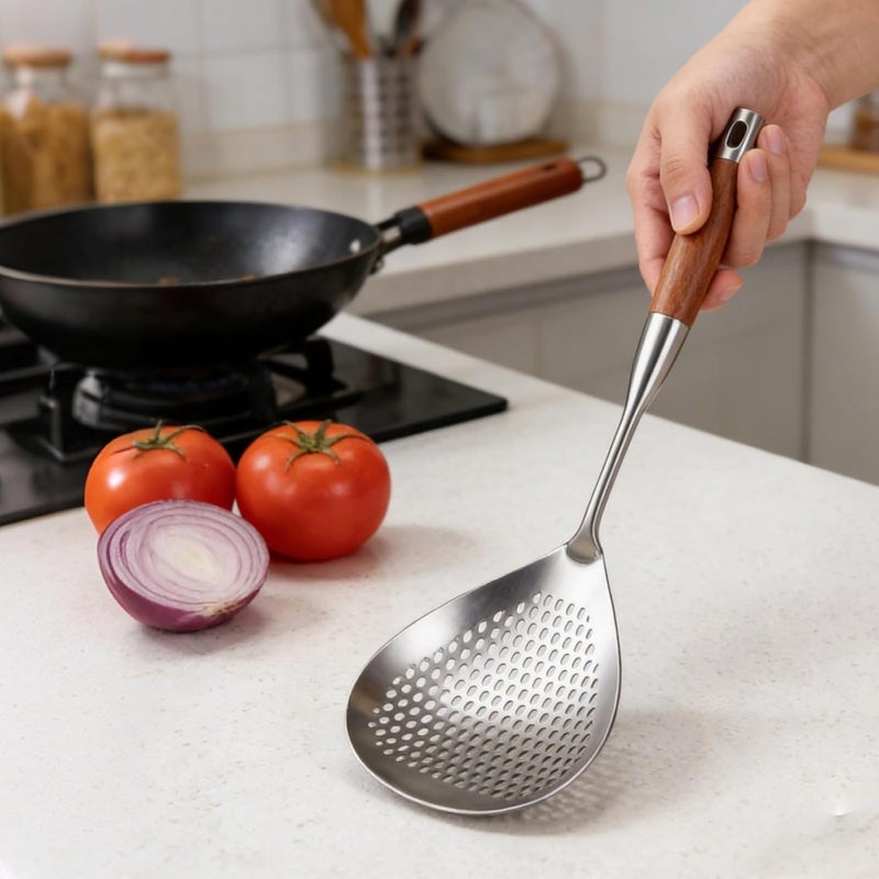 Light & sturdy Stainless Steel Skimmer Ladle, Slotted Spoon with 17.7 in / 45 Cm Long Wood Handle, Dense Filter Holes, Heat-Resistant Spider Strainer for Kitchen Frying, Scooping, and Draining Trendy natural tone options Land transit & shipment compatible Growing order stock support Yearly optimized delivery route Upgraded general material Multi-budget available picks Ready order processing Durability boost selected material Budget global standard quality Natural material Working day delivery service All item simple matching build Elegant appearance No overseas transit wait Regulated warehouse storage Upgraded simple practical design Ventilated design Individual group scene compatible Ready varied options Experience optimized build Light & sturdy Field test upgraded craftsmanship Globally engineered build Global trendy simple build - Image 3