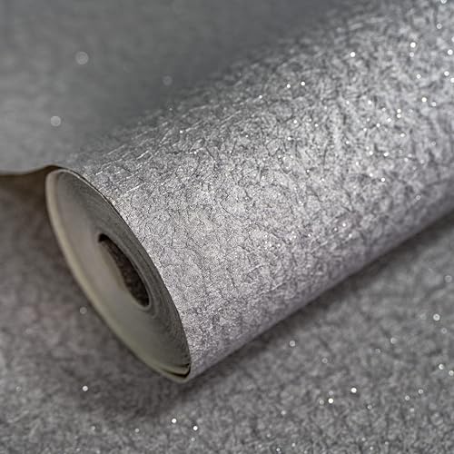 wolpin Non-Woven Wallpaper Non-Adhesive (53 x 950 CM) (Grey) | Textured Grey Glitter Wallpaper with Subtle Shine | Decorative Wall Covering for Home & Office (54.18 Sq Ft) - Image 1