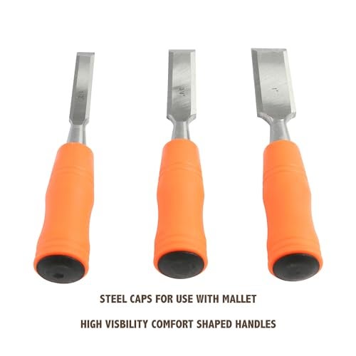 Buck Bros. Economy Chisel Set, Woodworking Tools for Home Repair Projects, Wood Chisel Sets in ½", ¾", and 1", Hardened Blades, Mallet-Ready Steel Caps - Image 3