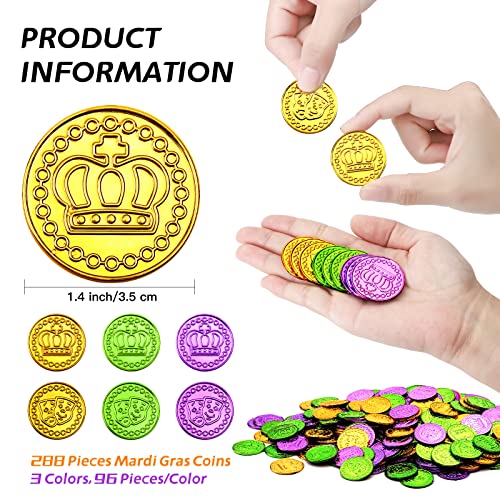 ADXCO 288 Pieces Mardi Gras Coins Bulk Mardi Gras Plastic Coins Play Money for Mardi Gras Carnival Party Decorations Supplies Gold Purple Green - Image 5