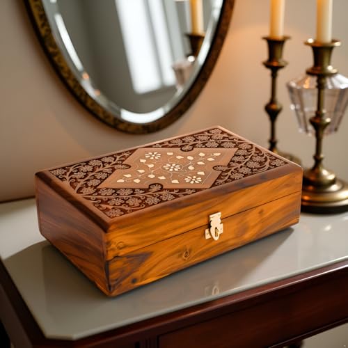RGrandsons Handmade Wooden Jewellery Box for Women Jewel Organizer Hand Carved with Intricate Carvings Gift Items - 8 Inches. - Image 2