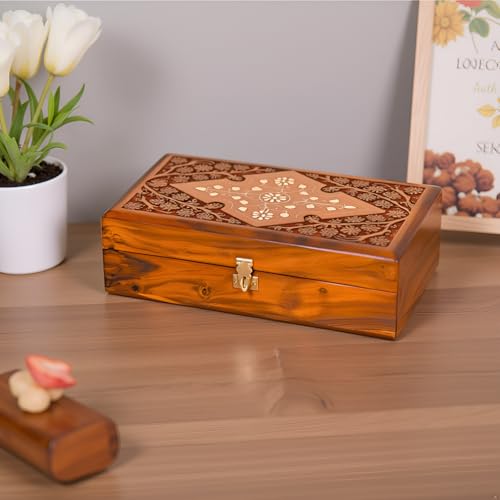 RGrandsons Handmade Wooden Jewellery Box for Women Jewel Organizer Hand Carved with Intricate Carvings Gift Items - 8 Inches. - Image 4
