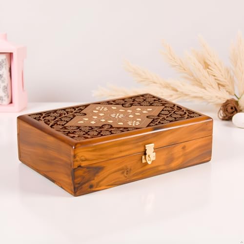 RGrandsons Handmade Wooden Jewellery Box for Women Jewel Organizer Hand Carved with Intricate Carvings Gift Items - 8 Inches. - Image 5