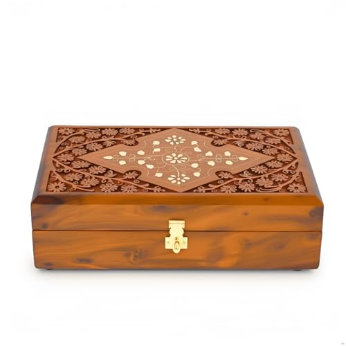 RGrandsons Handmade Wooden Jewellery Box for Women Jewel Organizer Hand Carved with Intricate Carvings Gift Items - 8 Inches. - Image 1