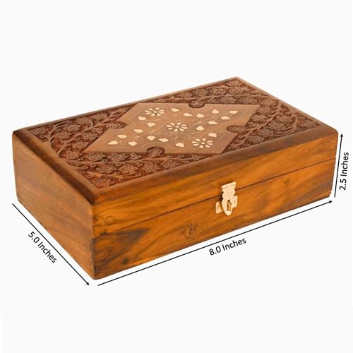 RGrandsons Handmade Wooden Jewellery Box for Women Jewel Organizer Hand Carved with Intricate Carvings Gift Items - 8 Inches. - Image 3
