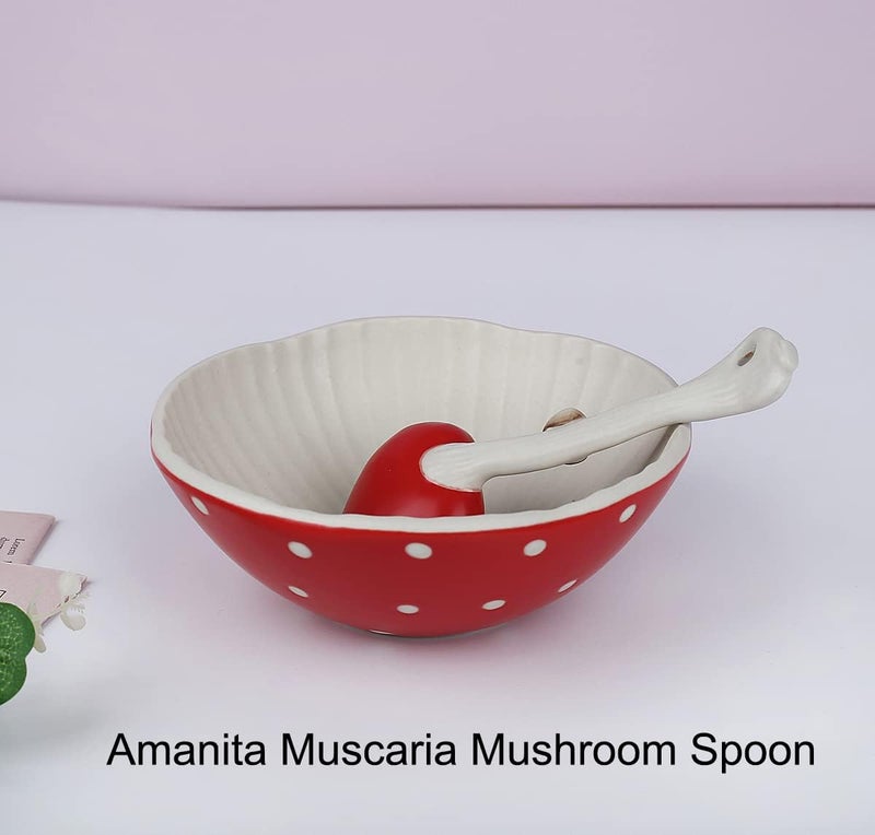RESVUGA Mushroom 58 Salad Bowls  Matt Ceramics Soup Bowls Pair with Cute Mushroom Spoon Use for Noodles Rice Soup  More - Image 2