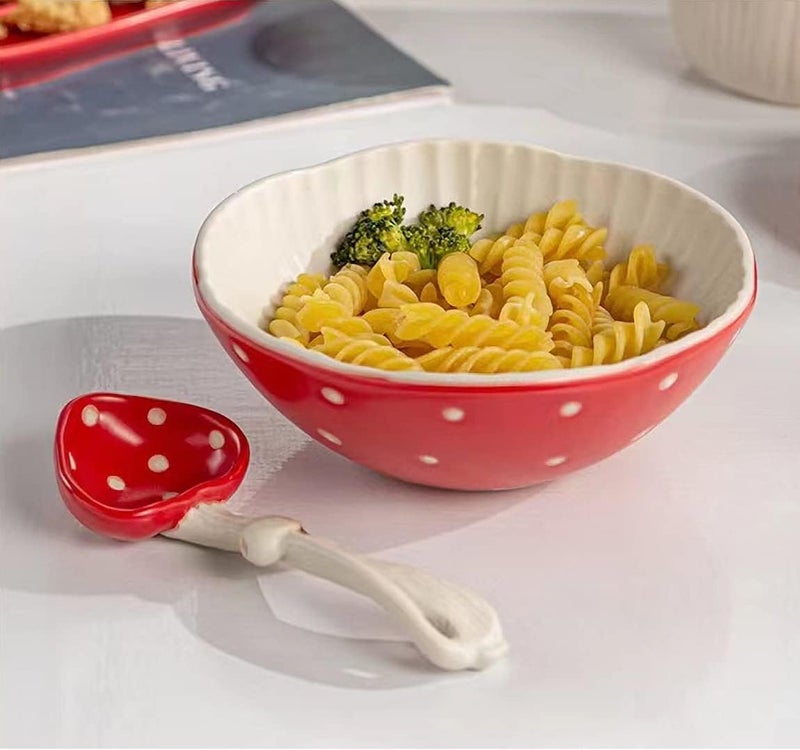 RESVUGA Mushroom 58 Salad Bowls  Matt Ceramics Soup Bowls Pair with Cute Mushroom Spoon Use for Noodles Rice Soup  More - Image 5