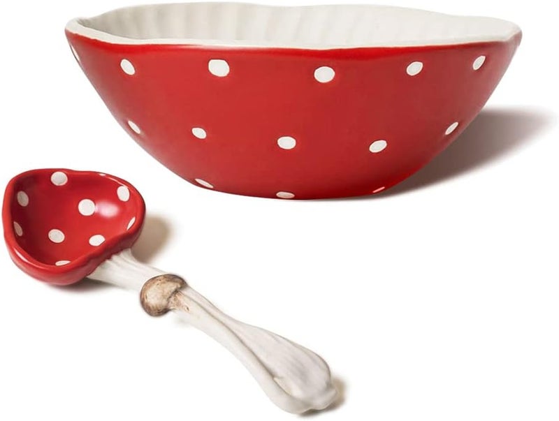 RESVUGA Mushroom 58 Salad Bowls  Matt Ceramics Soup Bowls Pair with Cute Mushroom Spoon Use for Noodles Rice Soup  More - Image 1