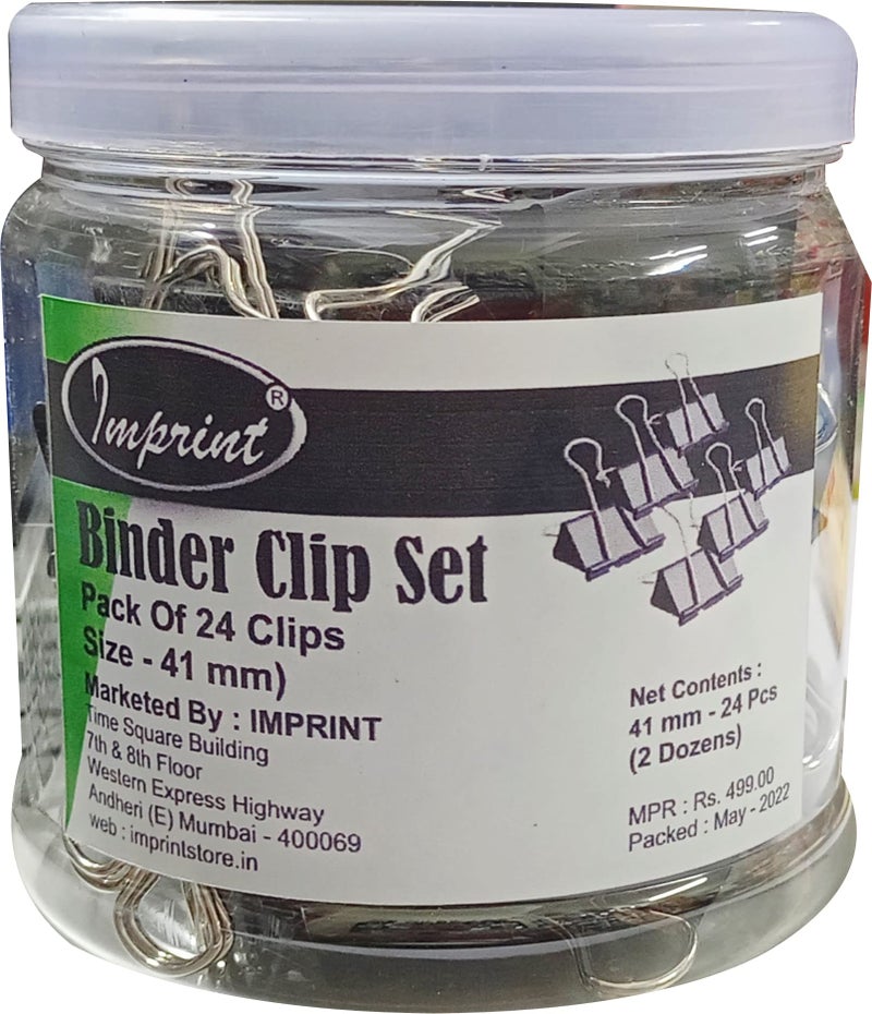 IMPRINT Large Binder Clips | 1.6Inch/41mm Width | Paper Clamps | Pack of 24 Pieces in a Transparent Jar - Image 1