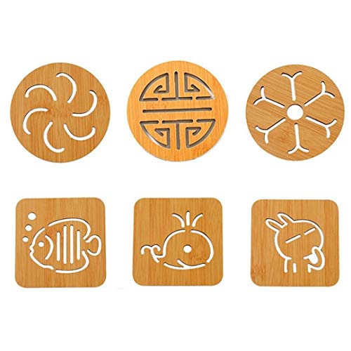 HEXONIQ® Trivets for Hot Pots & Pans, Wooden Coaster, Natural Kitchen Wooden Trivet Mat Set Unique Drink Coaster Heat Resistant Pad for Pans, Plates, Dishes, Teapots (Small, Random Pattern, 6 Pieces) - Image 1