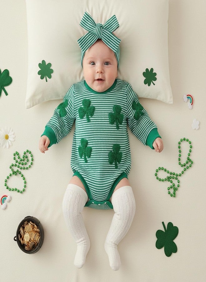 Amnnchya Baby Girl Boy St Patricks Outfit Newborn Clover Stripes Waffle Romper Toddler Infant Kids St Patricks Sweathsirts (Green Jumpsuit, 0-3 Months) - Image 5
