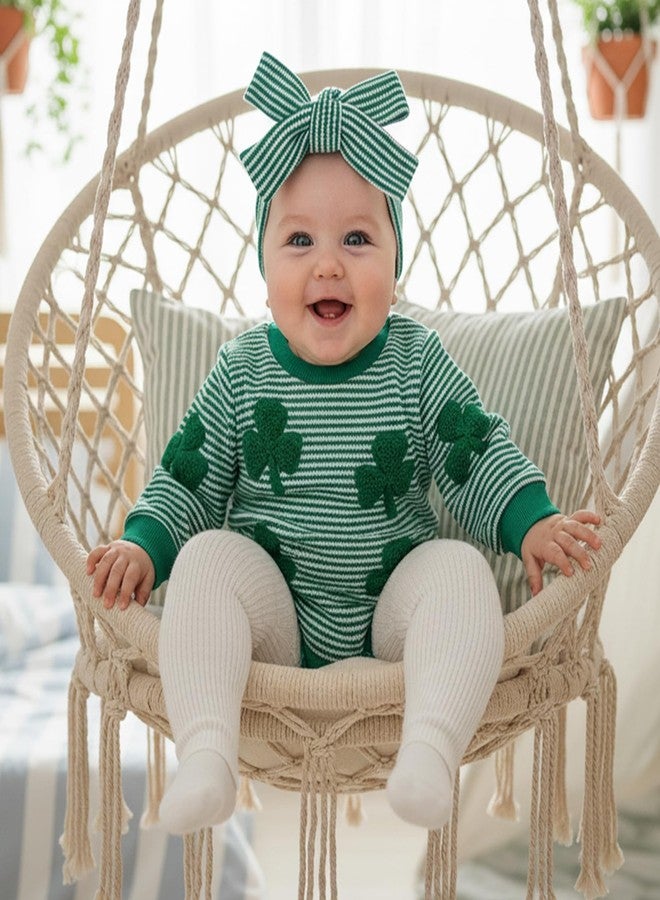 Amnnchya Baby Girl Boy St Patricks Outfit Newborn Clover Stripes Waffle Romper Toddler Infant Kids St Patricks Sweathsirts (Green Jumpsuit, 0-3 Months) - Image 2