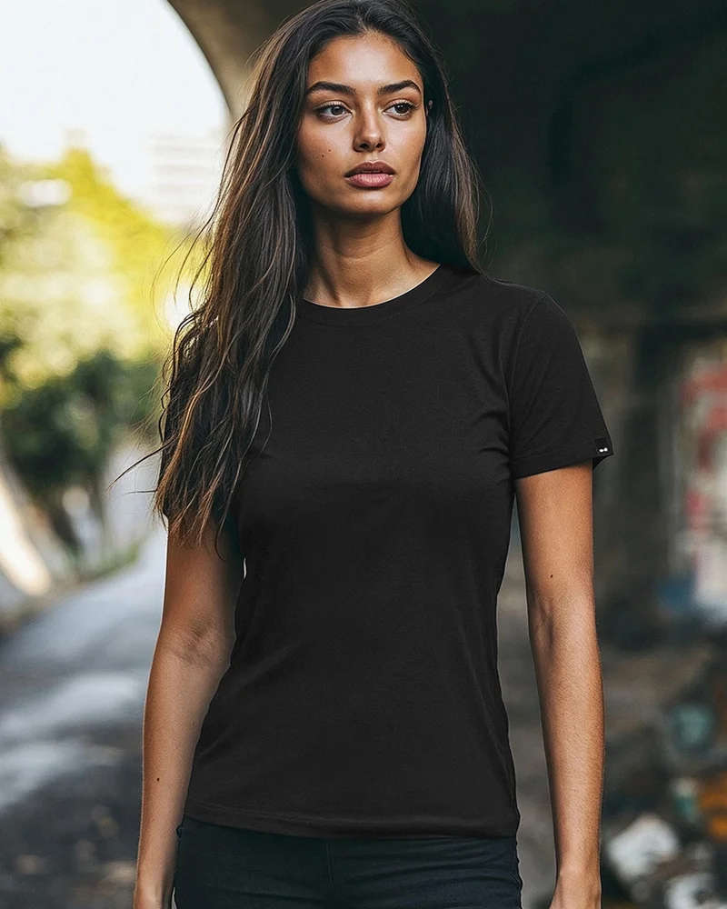 bewakoof Women's Black Slim Fit T-shirt