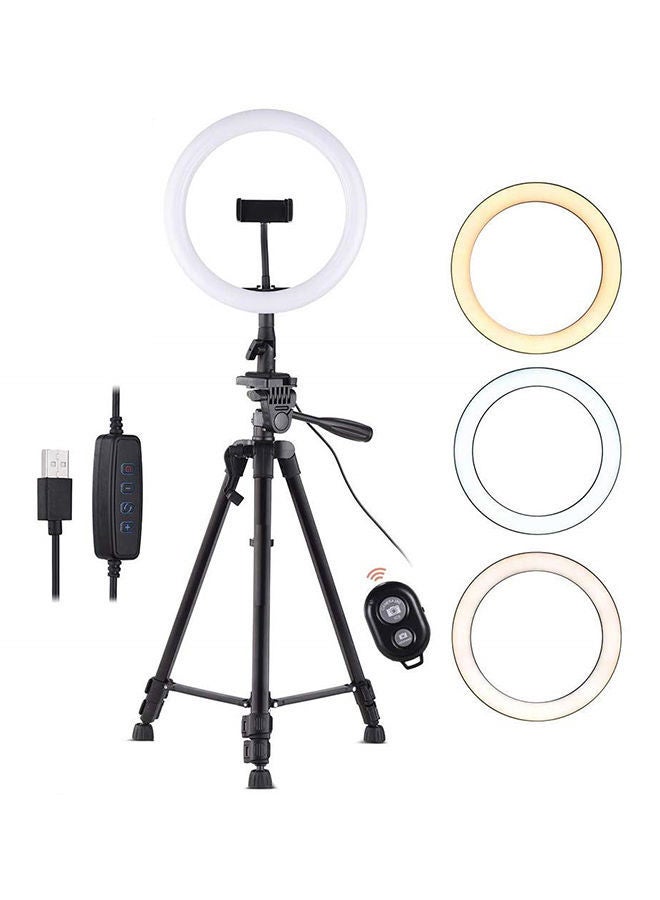 Dimmable 10-Inch LED Ring Light With Tripod Stand White/Black/Gold - Image 1