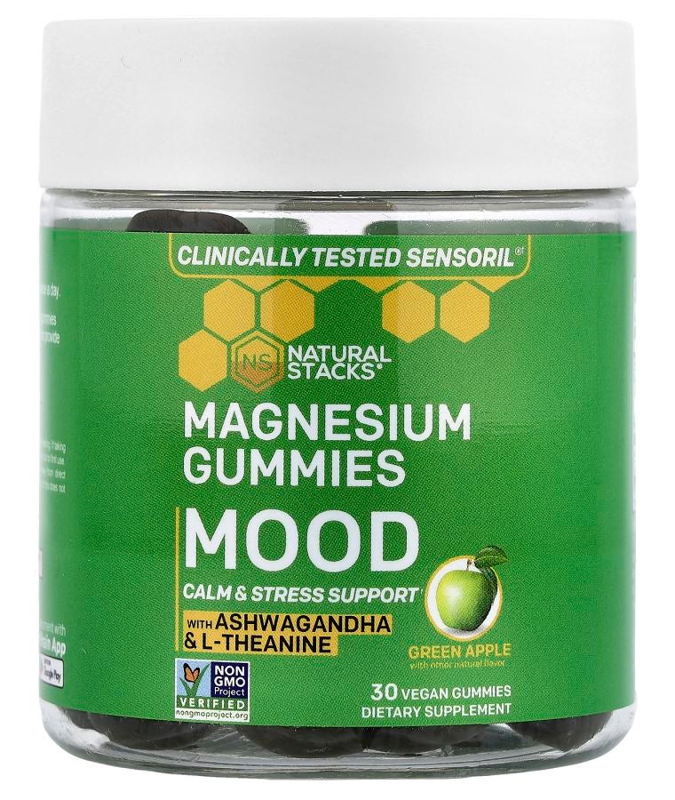 Natural Stacks Magnesium Gummies Mood Green Apple 30 Vegan Gummies