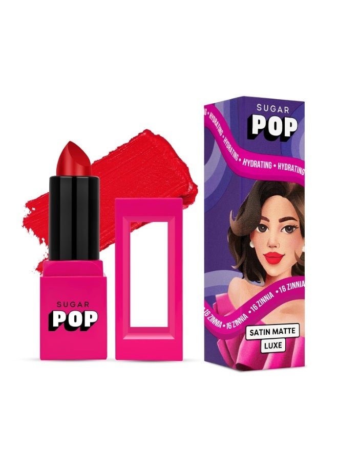 SUGAR POP Satin Matte Luxe | Castor Oil, Vitamin E & Hyaluronic Acid | Full coverage - 16 Zinnia  Lipstick - Image 1