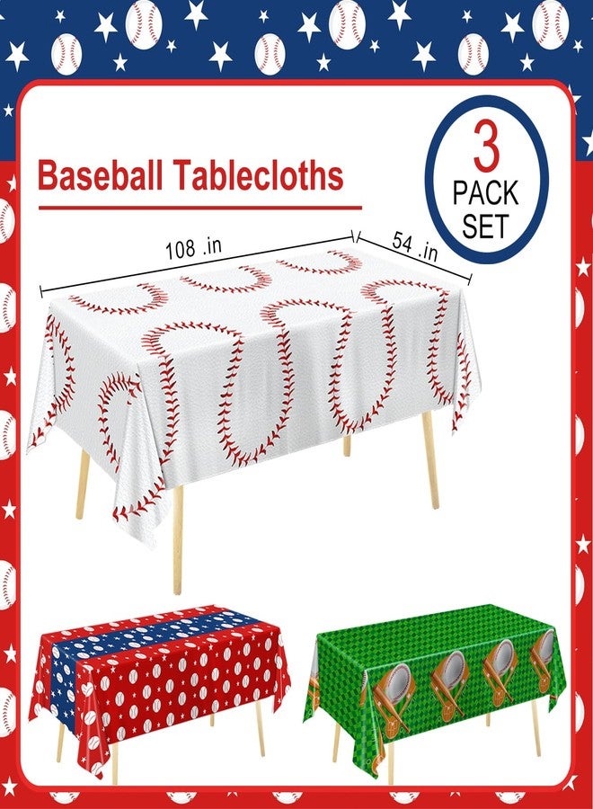 Oigco Baseball Party Decorations 3-Pack Baseball Tablecloth Disposable Plastic Table Cover for Sports Games Birthday Parties, 54 x 108 Inch - Image 2