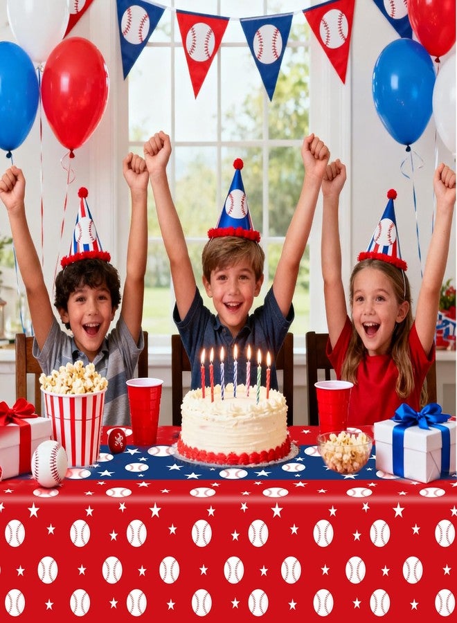 Oigco Baseball Party Decorations 3-Pack Baseball Tablecloth Disposable Plastic Table Cover for Sports Games Birthday Parties, 54 x 108 Inch - Image 3