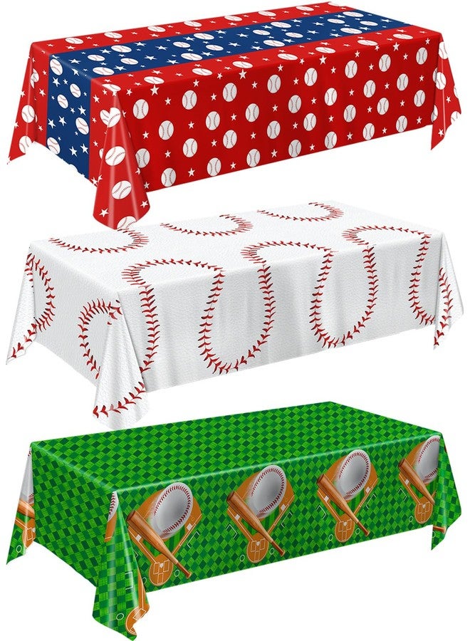 Oigco Baseball Party Decorations 3-Pack Baseball Tablecloth Disposable Plastic Table Cover for Sports Games Birthday Parties, 54 x 108 Inch - Image 1