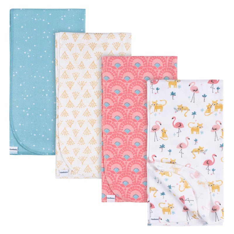 Gerber Unisex Baby 100% Cotton Flannel Receiving Blankets 30x30 Inches (Pack of 4), Animal Geo Girl, One Size - Image 1