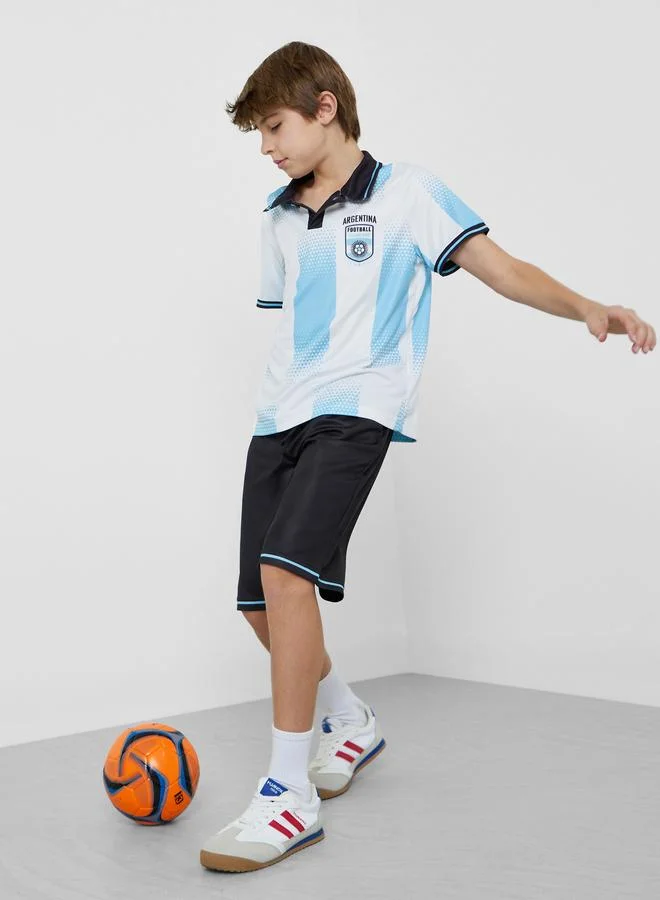 Styli Teen Boys Argentina Jersey Polo T-Shirt and Shorts FIFA Football Set