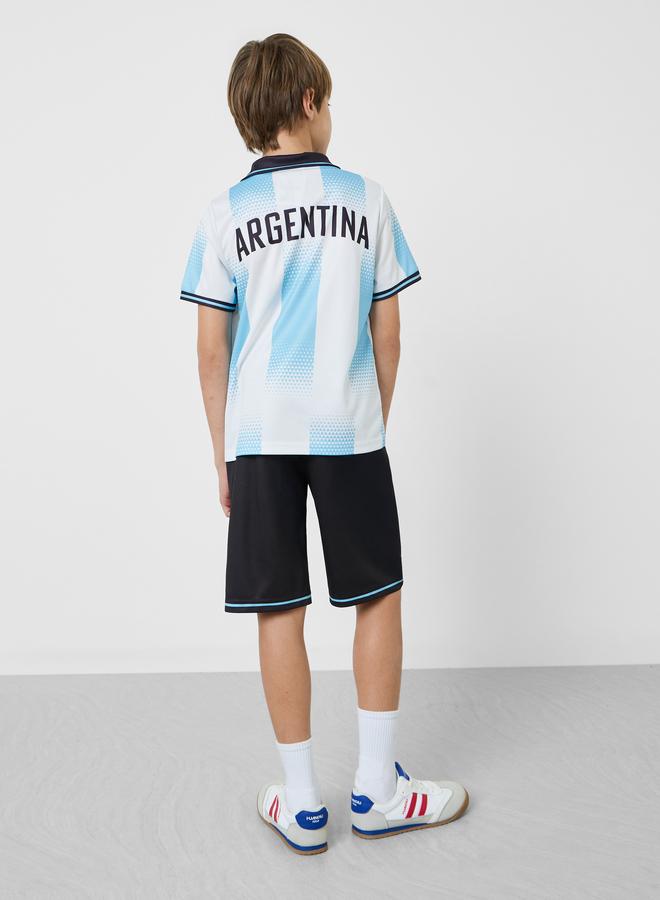 Styli Teen Boys Argentina Jersey Polo T-Shirt and Shorts FIFA Football Set - Image 3