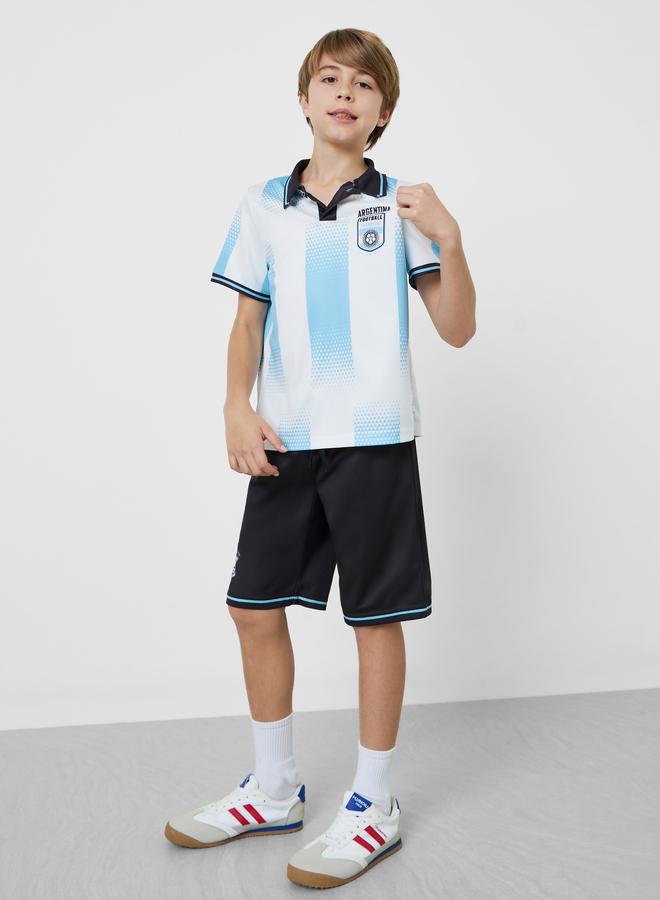 Styli Teen Boys Argentina Jersey Polo T-Shirt and Shorts FIFA Football Set - Image 2
