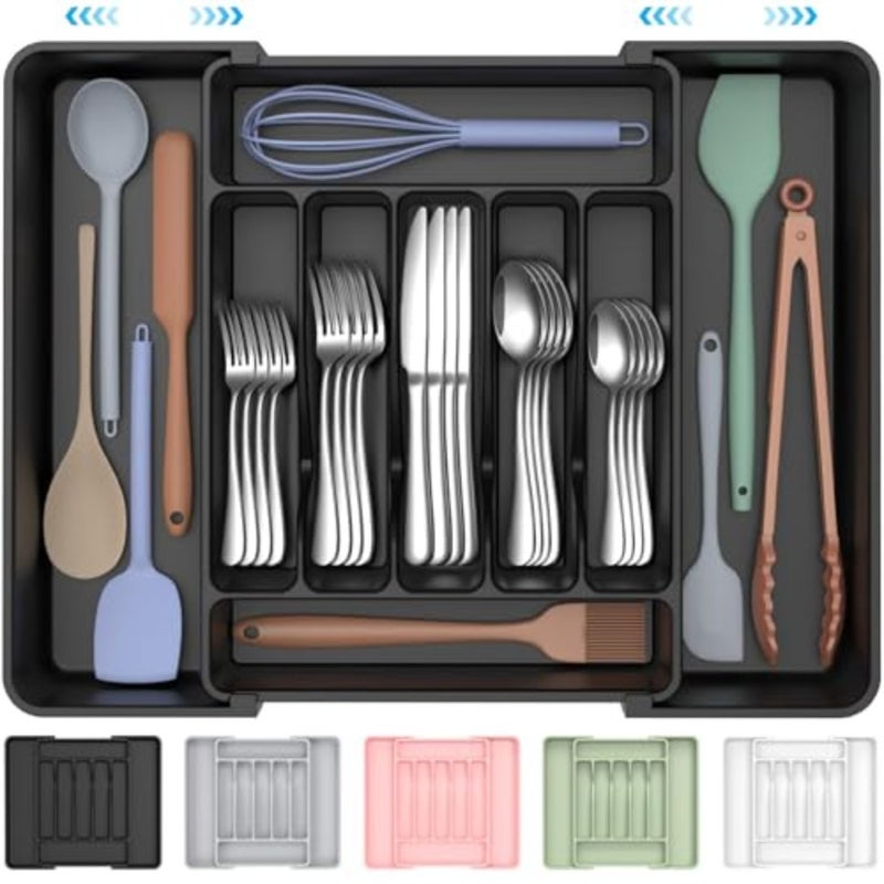 Extra Large Expandable Silverware Organizer, BPA-Free Food-Safe Cutlery Flatware Organizer, Kitchen Utensil Drawer Organizer, Adjustable Silverware Holder for Spoons Forks Knives - Image 1