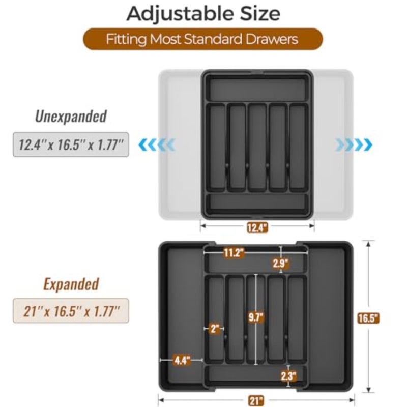Extra Large Expandable Silverware Organizer, BPA-Free Food-Safe Cutlery Flatware Organizer, Kitchen Utensil Drawer Organizer, Adjustable Silverware Holder for Spoons Forks Knives - Image 3