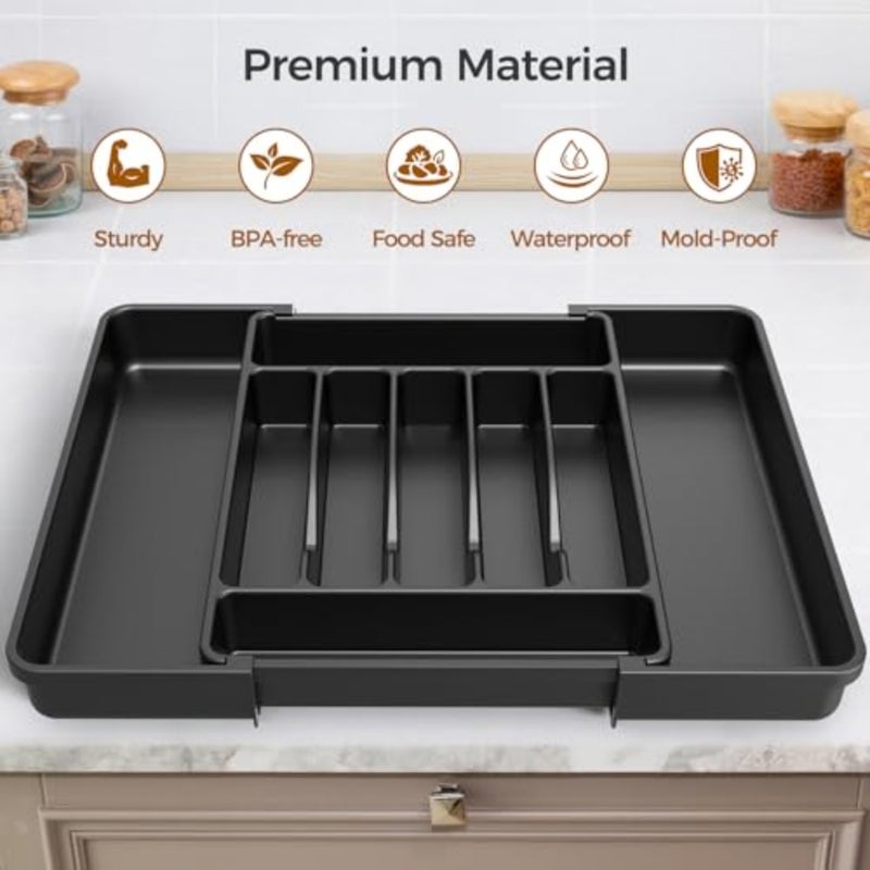 Extra Large Expandable Silverware Organizer, BPA-Free Food-Safe Cutlery Flatware Organizer, Kitchen Utensil Drawer Organizer, Adjustable Silverware Holder for Spoons Forks Knives - Image 4