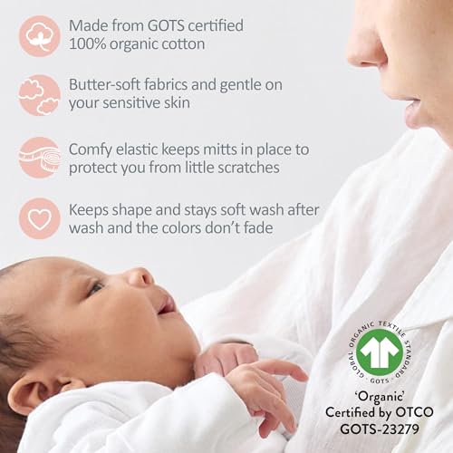 Butterblu Morgan 5-Pack Mitts 100% Organic Cotton No Scratch Mittens for Newborn Baby Boys & Girls, Sorbet, One Size - Image 4