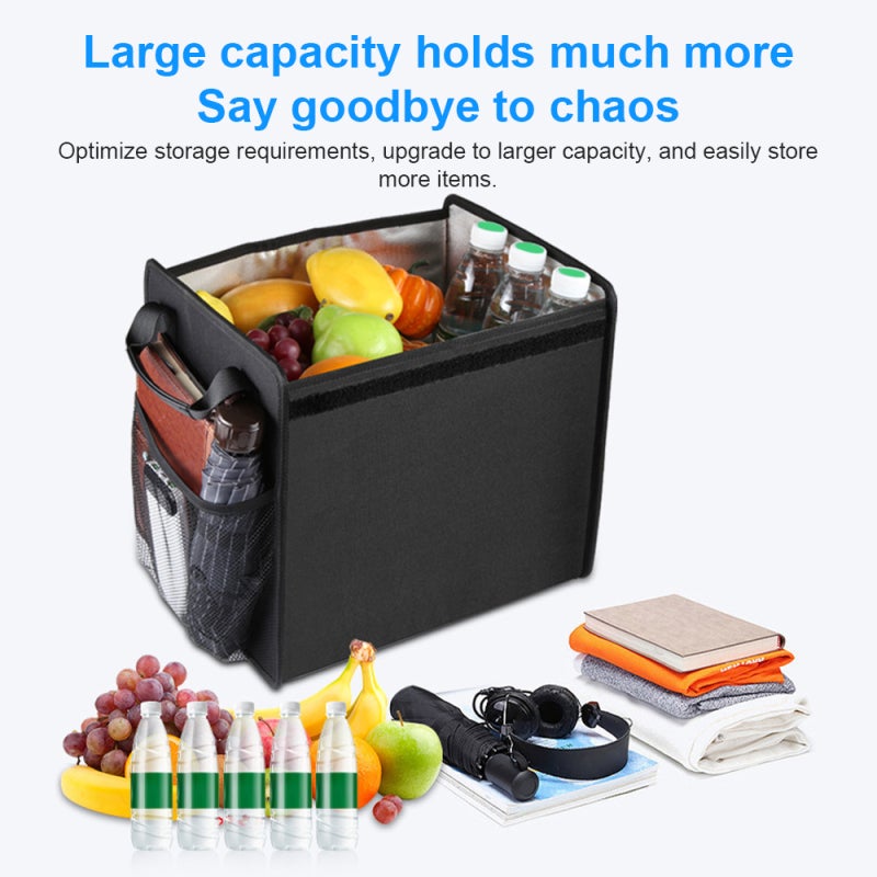 Car Trunk Organizer Bag Insulated Waterproof for Car Sedan SUV MPV Foldable 600D Oxford Cloth Travel Organization Storage Box with 2 Mesh Bag Portable Handle - Image 4