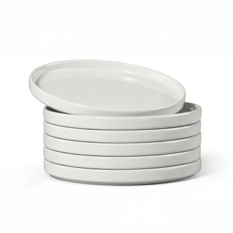 7.9 Inch Ceramic Dinner Plates, 6-Piece Stoneware Salad Plates with Raised Edges, Chip and Scratch Resistant Microwave and Dishwasher Safe Dessert Dishes for Appetizer Salad - Image 1