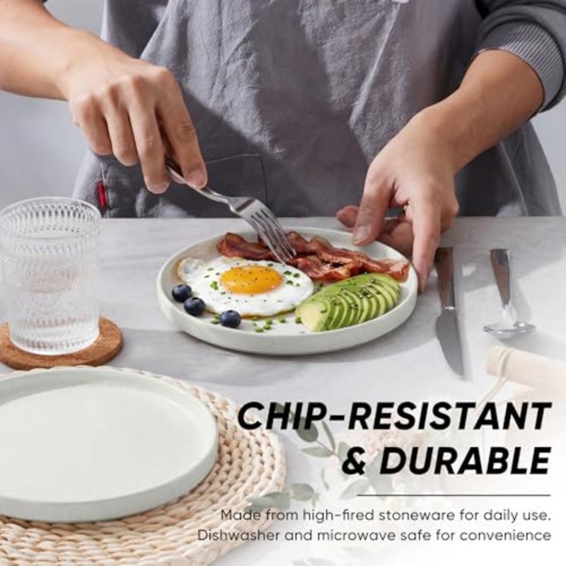 7.9 Inch Ceramic Dinner Plates, 6-Piece Stoneware Salad Plates with Raised Edges, Chip and Scratch Resistant Microwave and Dishwasher Safe Dessert Dishes for Appetizer Salad - Image 3