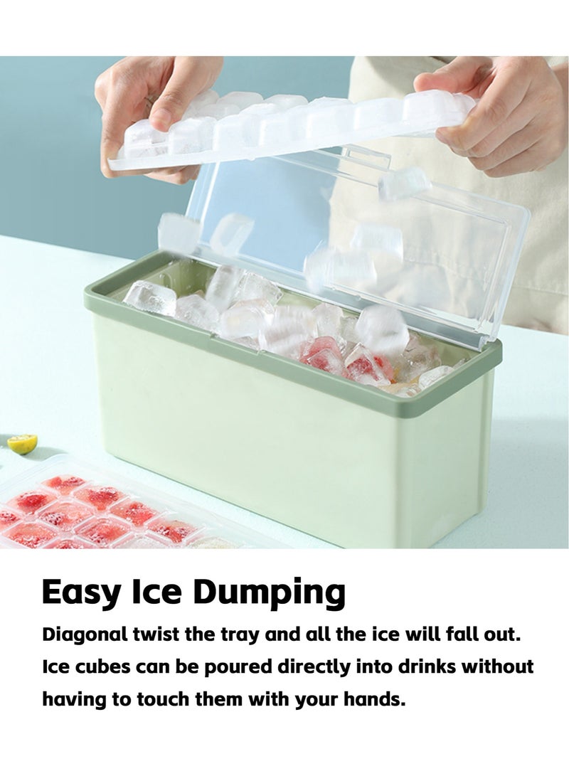 Teuuea 6 PCS Clear Ice Cube Tray Molds with 2 PCS Boxes Bin, 126 Grid Plastic Ice Container with Lid, Easy to Dump Pour Storage Ice Bucket Kits Freezer, Popsicle Molds with 2 Ice Scoop (Green) - Image 4