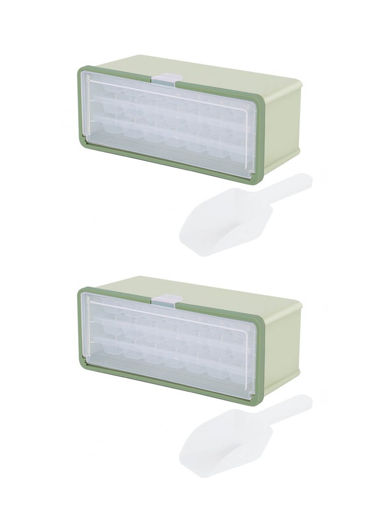 Teuuea 6 PCS Clear Ice Cube Tray Molds with 2 PCS Boxes Bin, 126 Grid Plastic Ice Container with Lid, Easy to Dump Pour Storage Ice Bucket Kits Freezer, Popsicle Molds with 2 Ice Scoop (Green) - Image 1