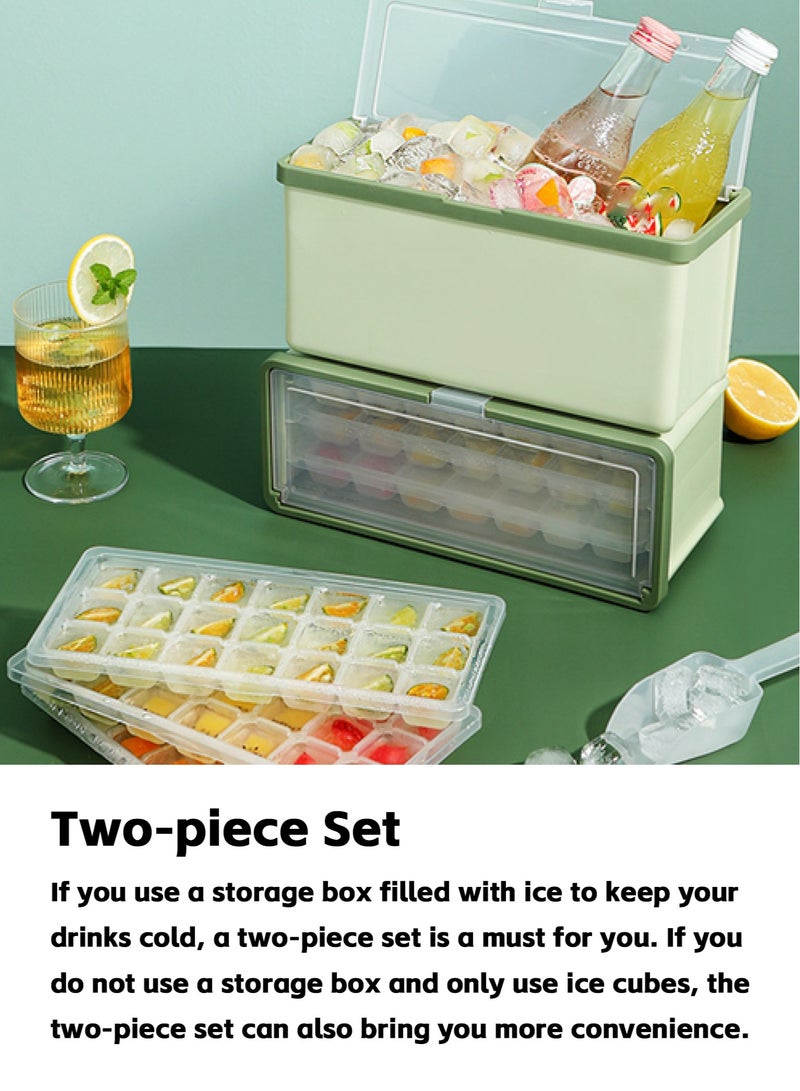 Teuuea 6 PCS Clear Ice Cube Tray Molds with 2 PCS Boxes Bin, 126 Grid Plastic Ice Container with Lid, Easy to Dump Pour Storage Ice Bucket Kits Freezer, Popsicle Molds with 2 Ice Scoop (Green) - Image 2