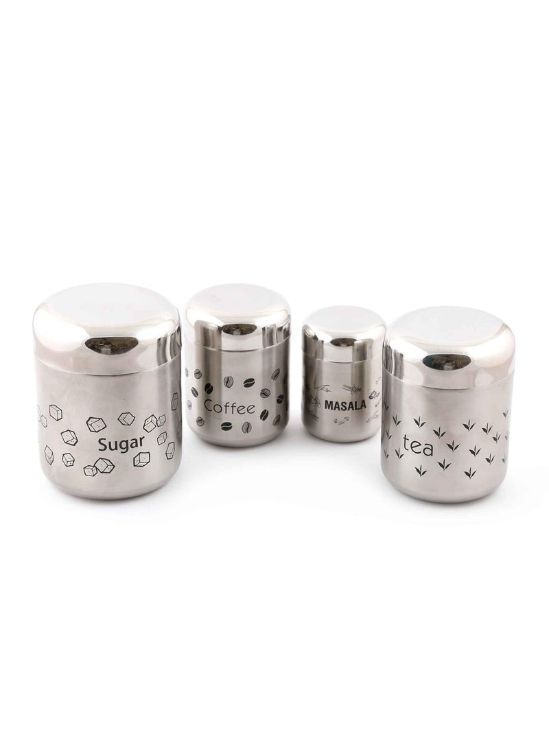 Coconut Coconut Stainless Steel Multipurpose Kitchen Accessories Canisters / Container For Storage Tea Coffee Sugar & Masala (Matt Finish) - 4 PC Set  - Image 1
